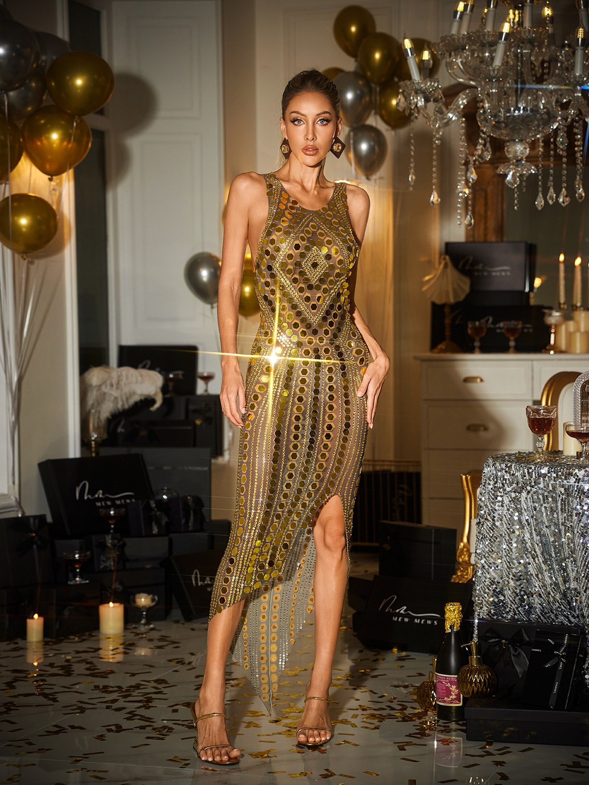 Rosstef Sequin Diamond Midi Dress