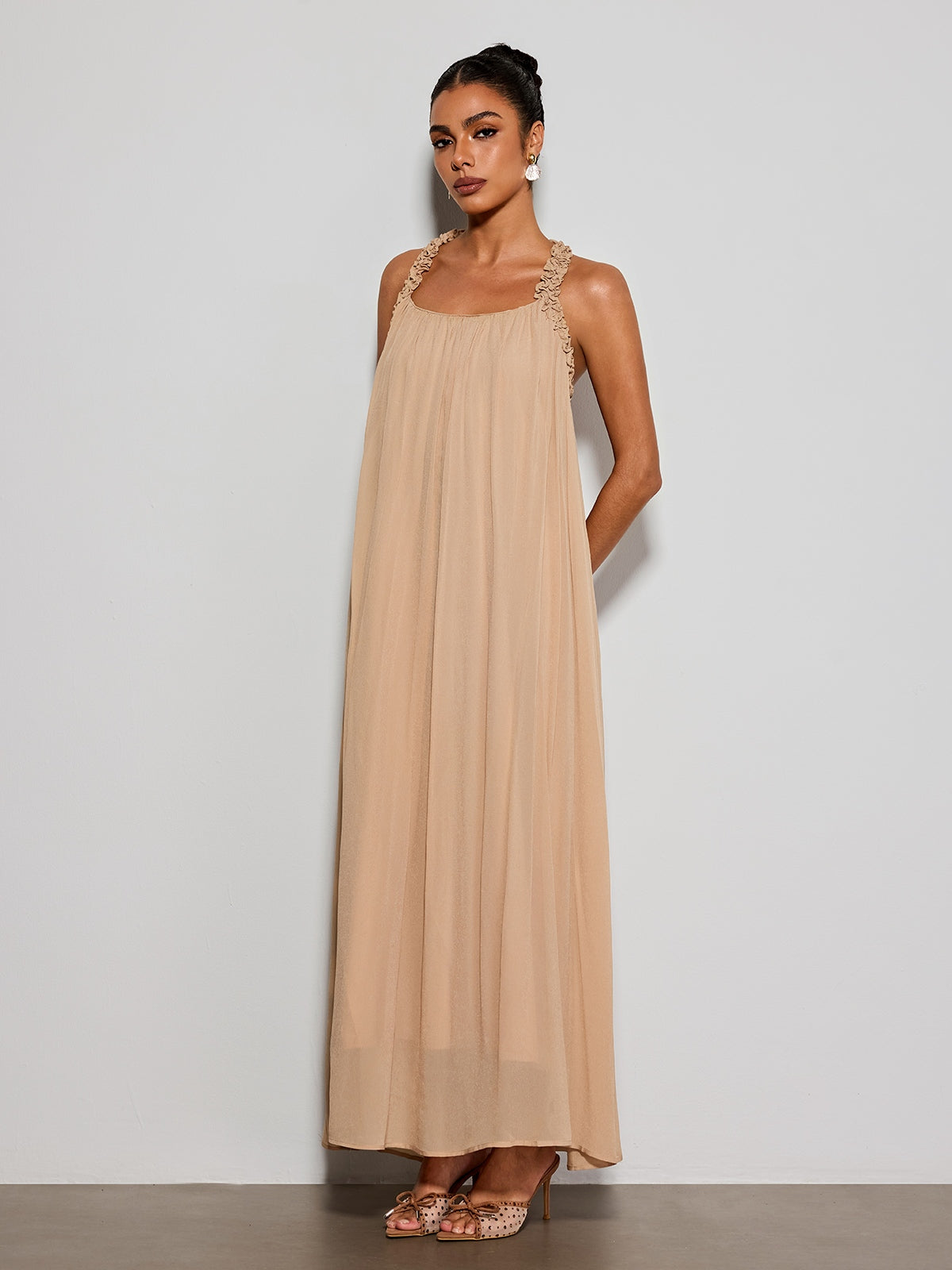 Calvyn Fungus Maxi Dress In Light Khaki