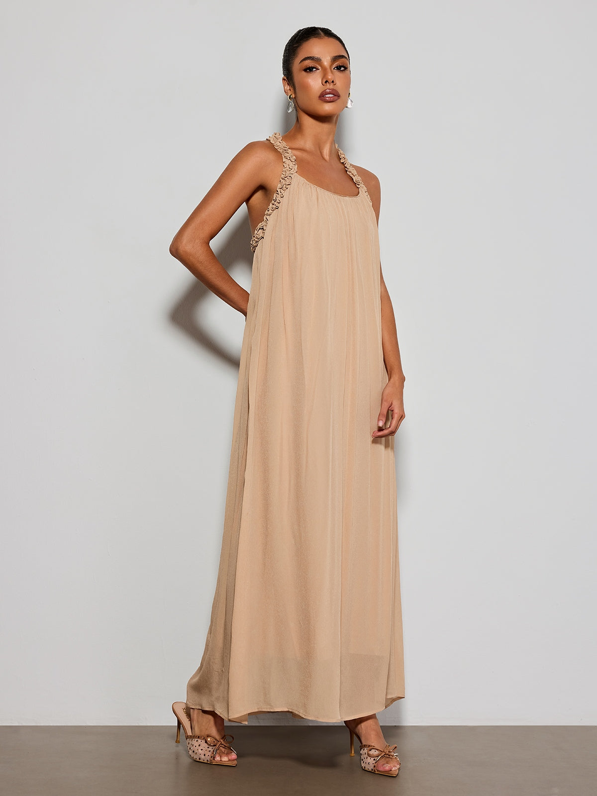 Calvyn Fungus Maxi Dress In Light Khaki