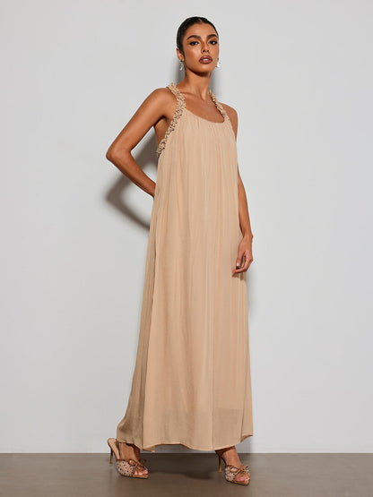 Calvyn Fungus Maxi Dress In Light Khaki