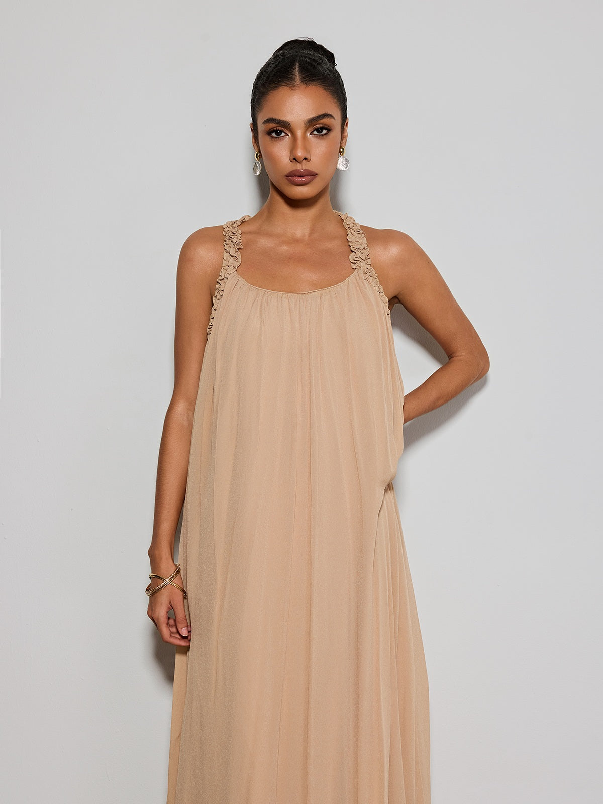Calvyn Fungus Maxi Dress In Light Khaki