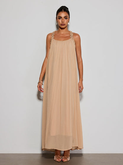 Calvyn Fungus Maxi Dress In Light Khaki