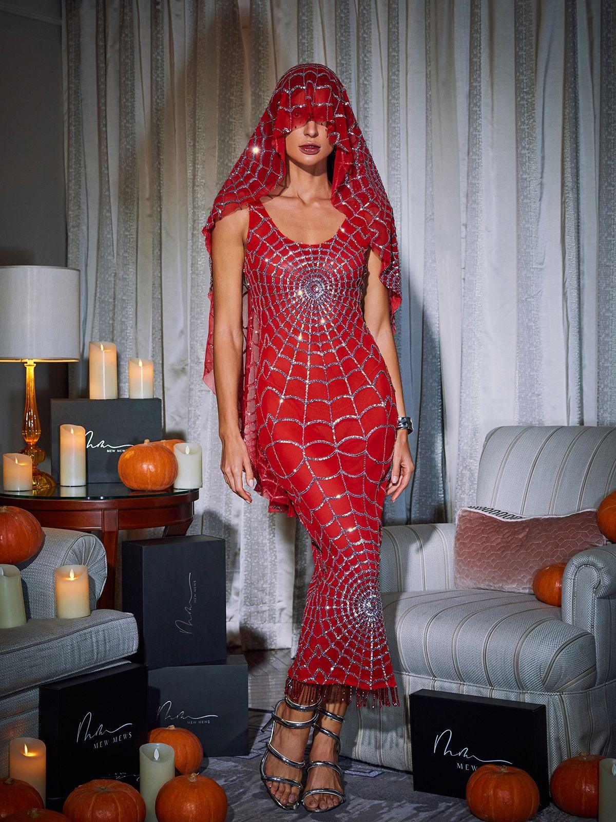 Rosstef Calyx Scoop Neck Cobweb Sequin Midi Gümüş Renkli Giyin