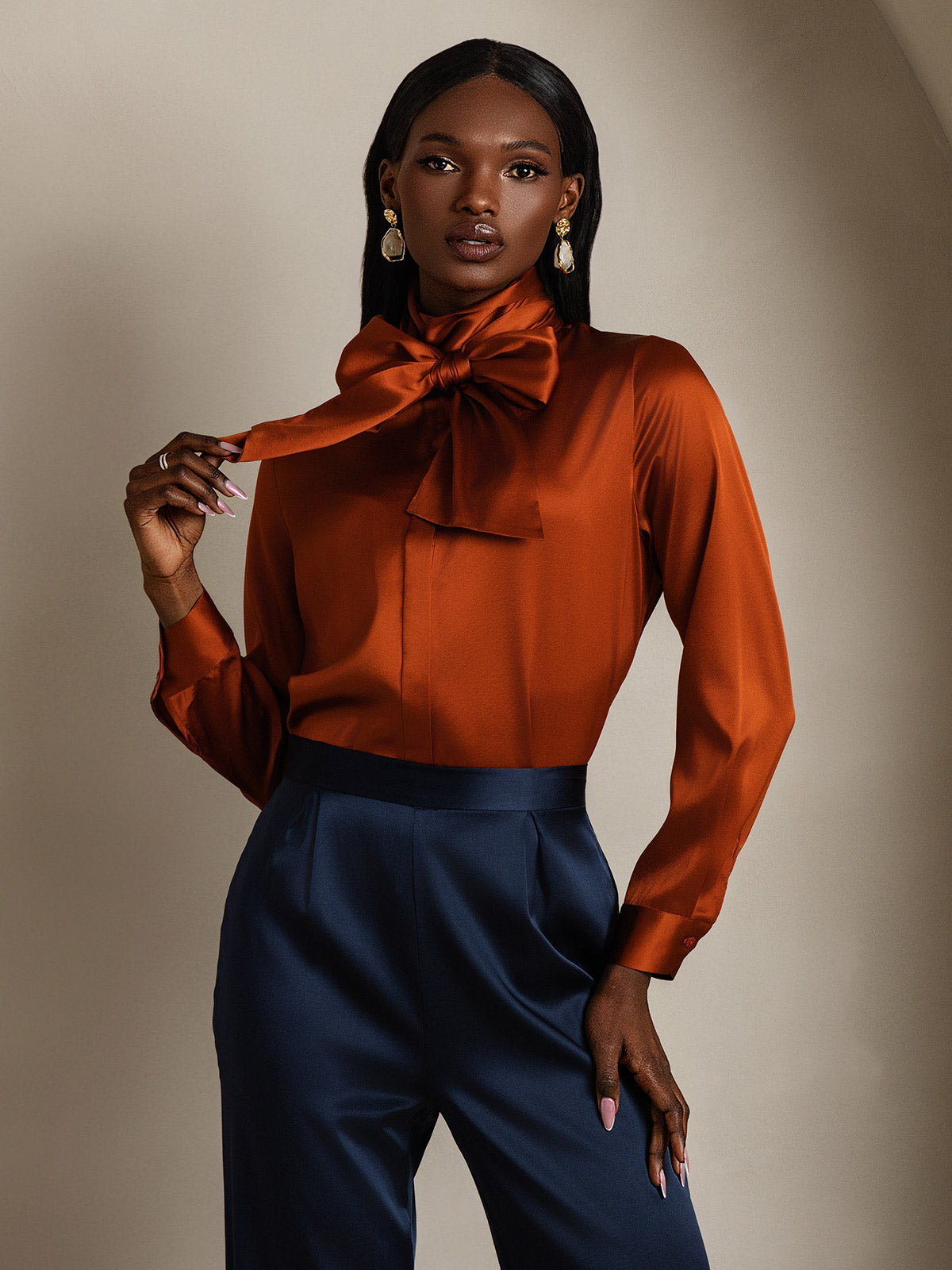 Rosstef 19Momme Silk Long Sleeve High Neck Blouse