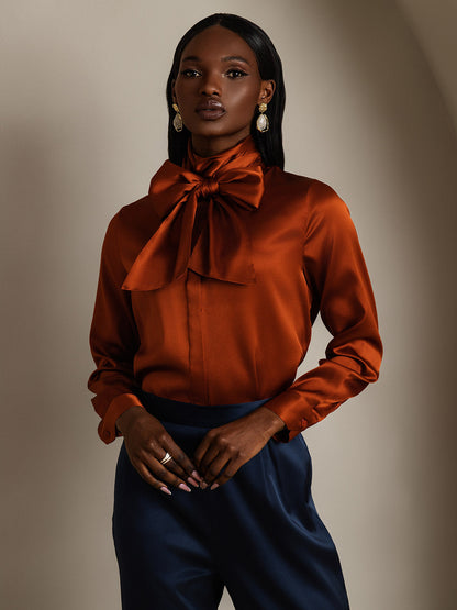 Rosstef 19Momme Silk Long Sleeve High Neck Blouse