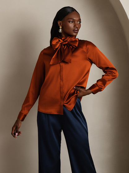 Rosstef 19Momme Silk Long Sleeve High Neck Blouse