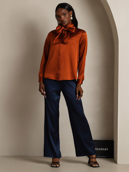 Rosstef 19Momme Silk Long Sleeve High Neck Blouse