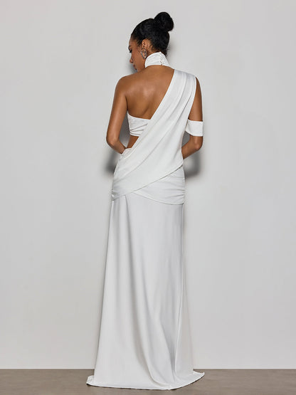 Catenanex Halterneck Draped Split Maxi Dress