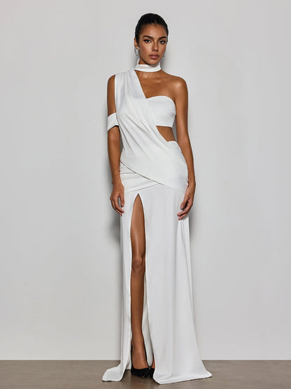 Catenanex Halterneck Draped Split Maxi Dress