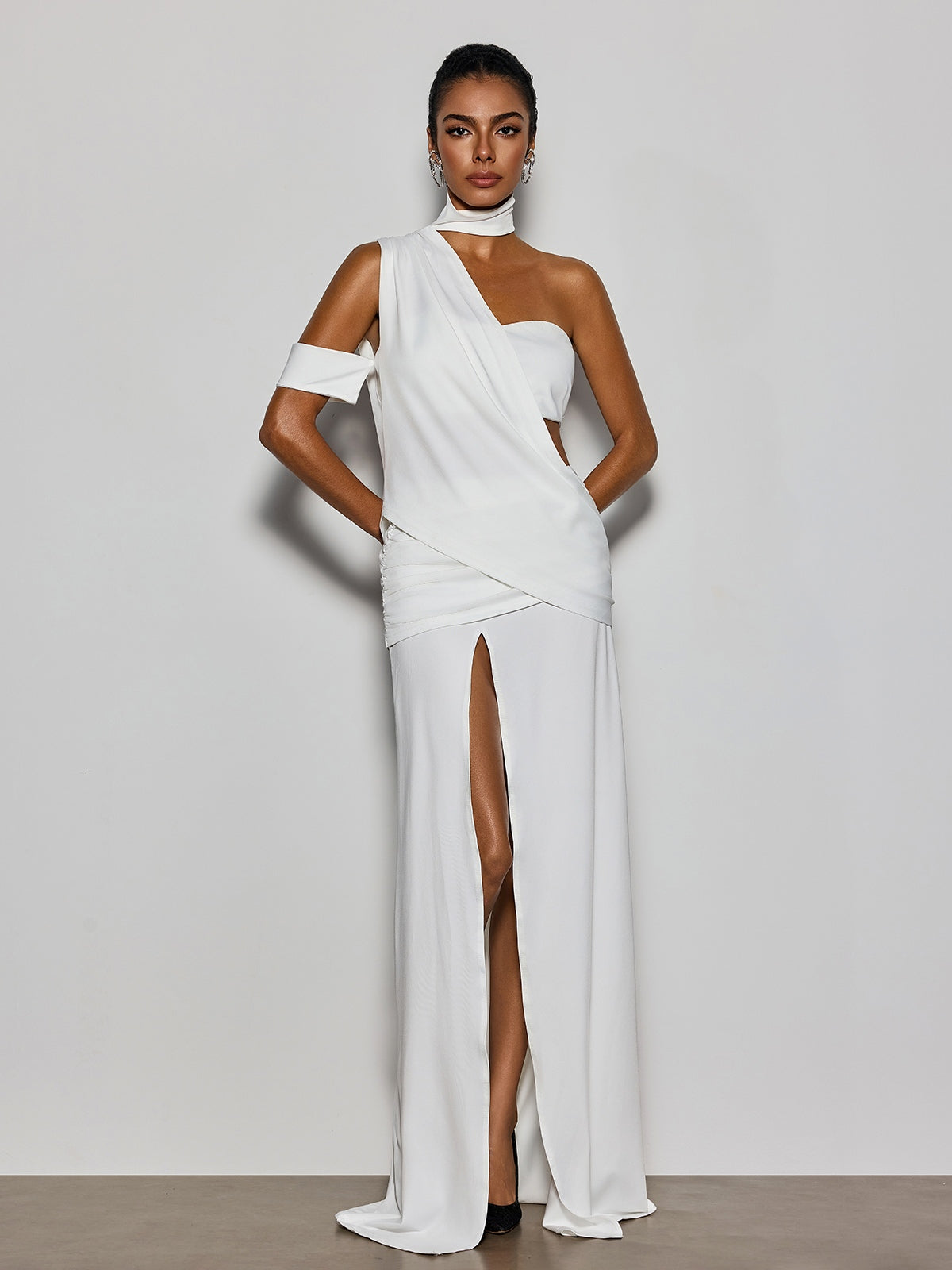 Catenanex Halterneck Draped Split Maxi Dress
