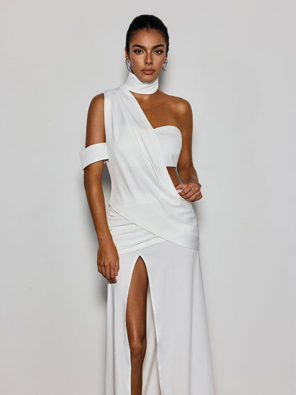 Catenanex Halterneck Draped Split Maxi Dress