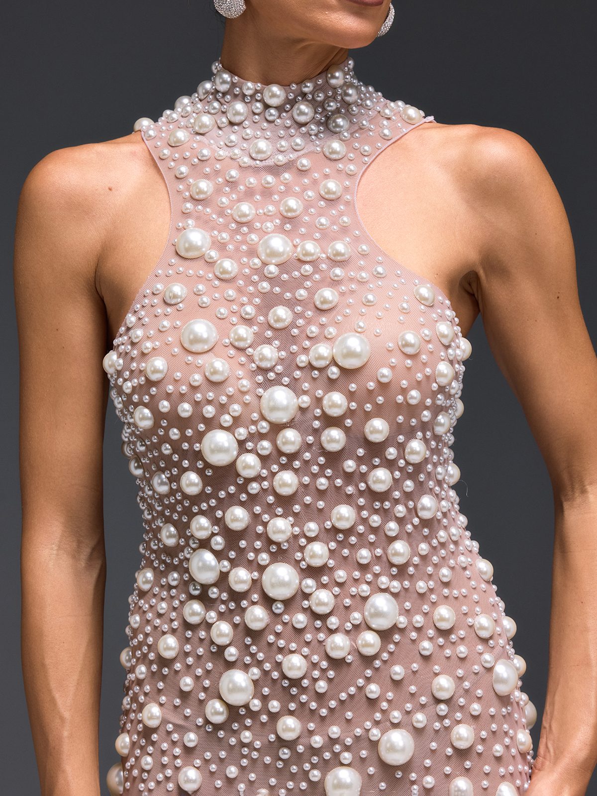 Celsa Sleeveless Pearl Mesh Split Dress