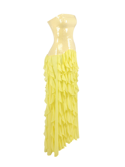 Chablis Strapless Sequin Ruffle Maxi Dress