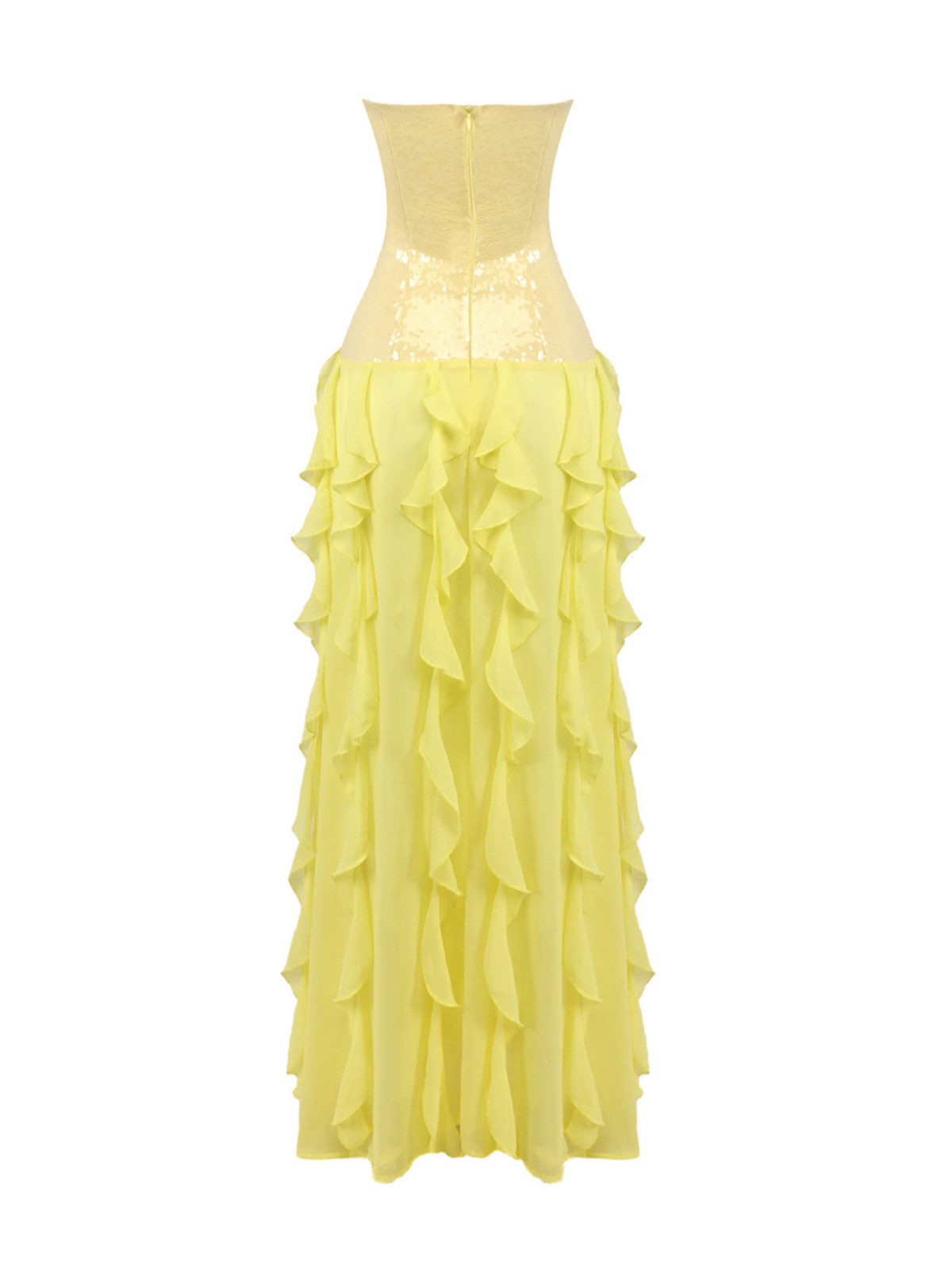 Chablis Strapless Sequin Ruffle Maxi Dress