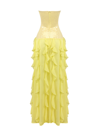 Chablis Strapless Sequin Ruffle Maxi Dress