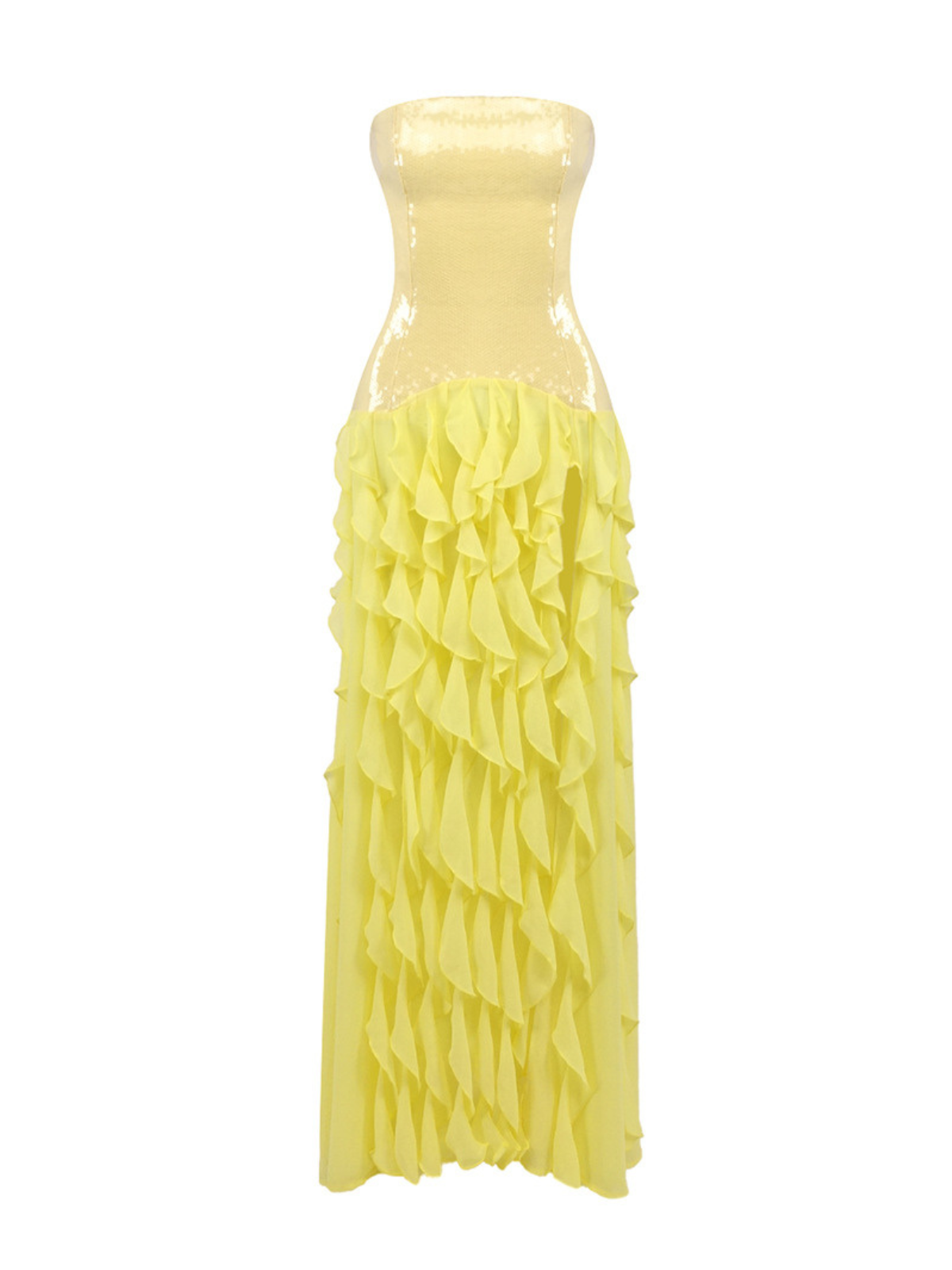 Chablis Strapless Sequin Ruffle Maxi Dress