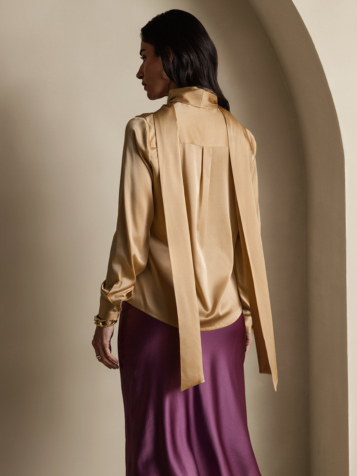 Rosstef 19Momme Silk Long Sleeve High Neck Blouse