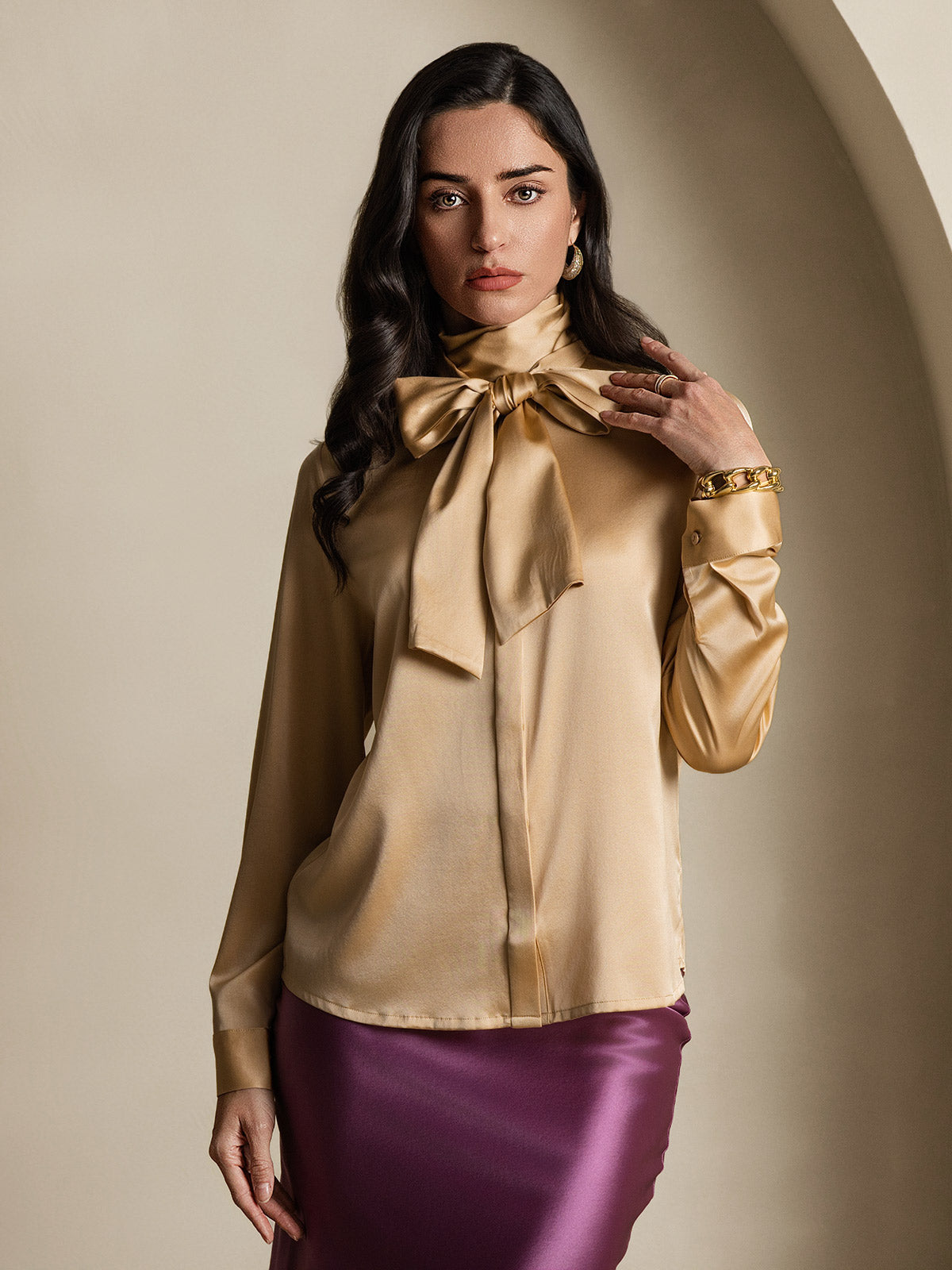 Rosstef 19Momme Silk Long Sleeve High Neck Blouse