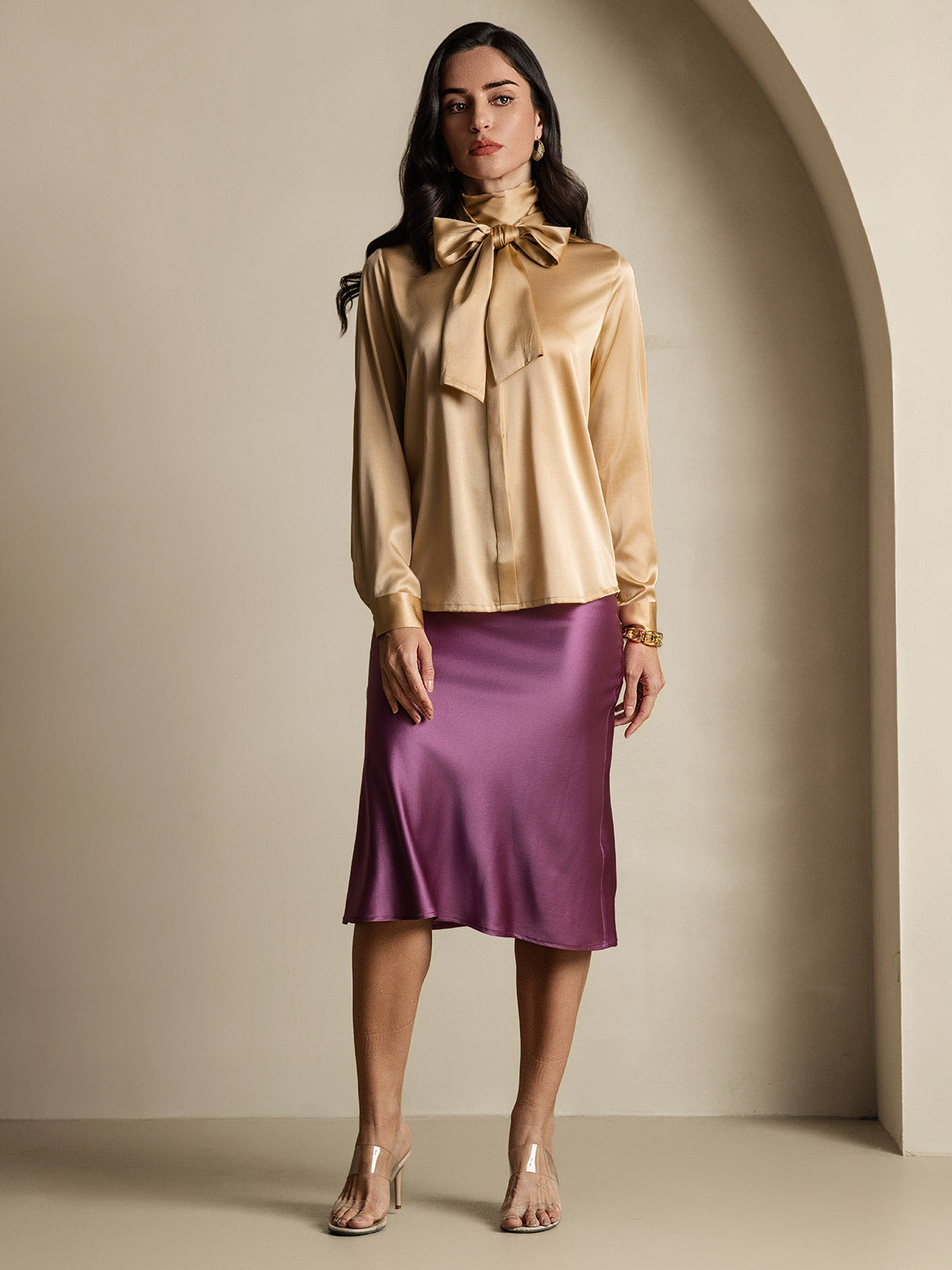 Rosstef 19Momme Silk Long Sleeve High Neck Blouse