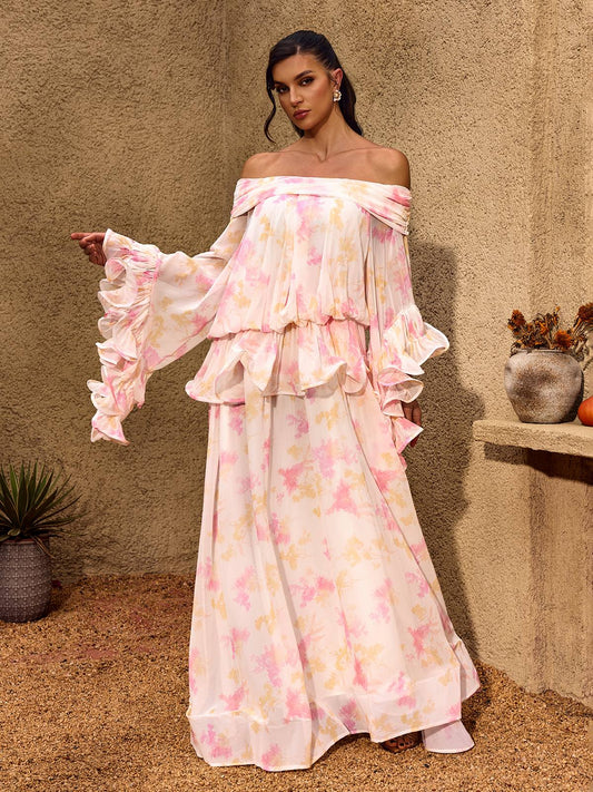 Rosstef Floral Ruffle Maxi Dress