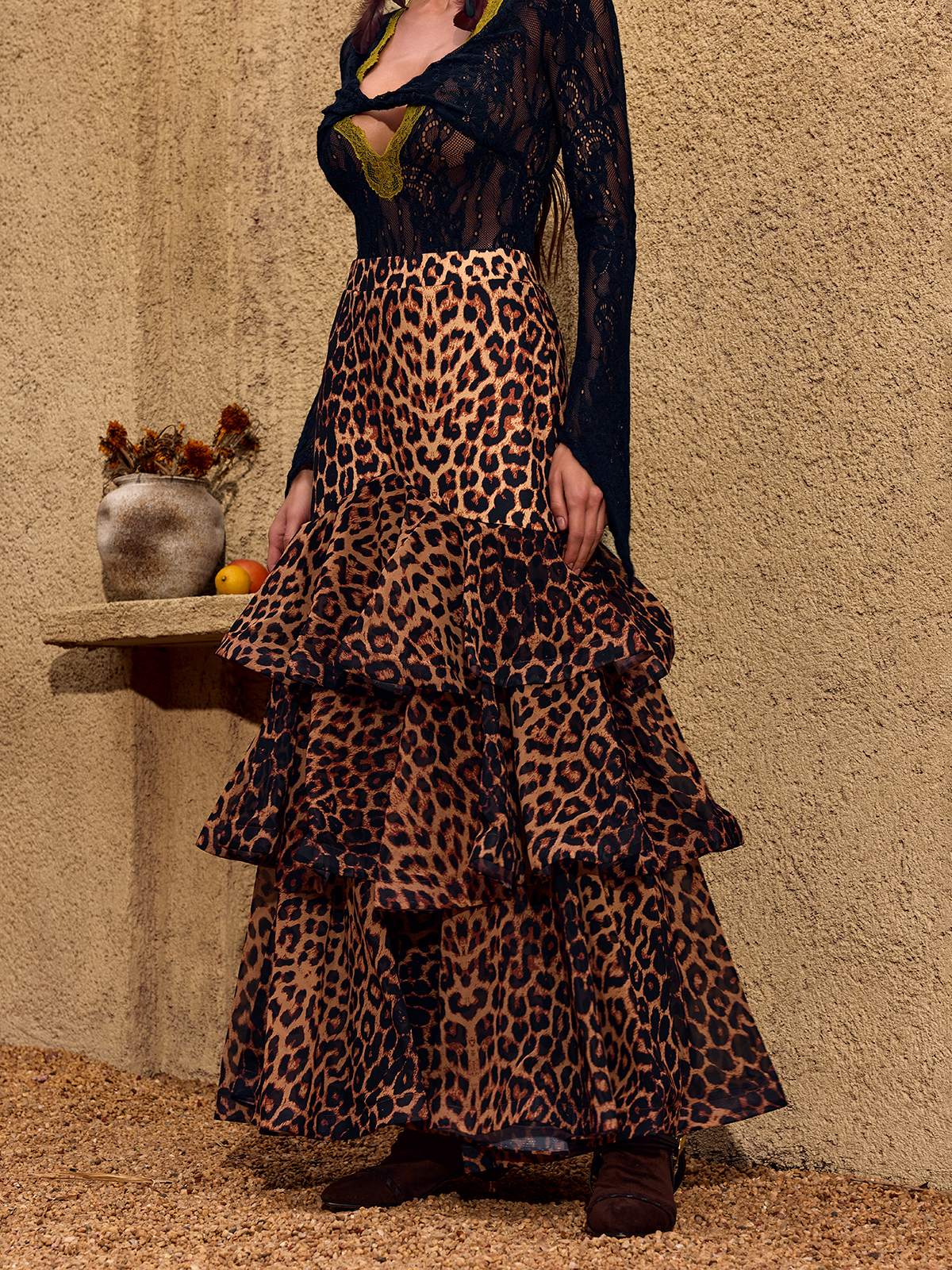 Cherene Leopard Tiered Skirt