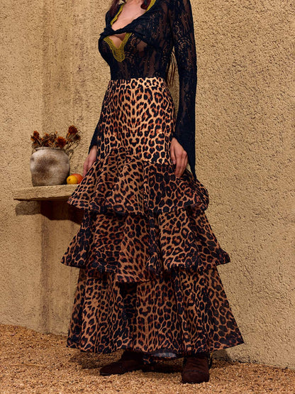 Cherene Leopard Tiered Skirt