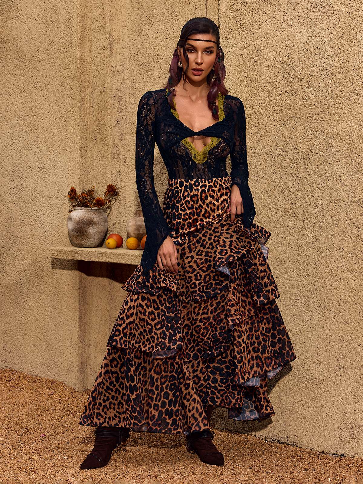 Cherene Leopard Tiered Skirt
