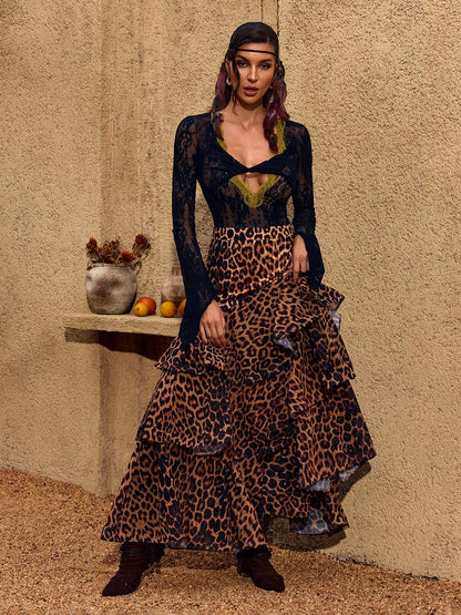 Cherene Leopard Tiered Skirt