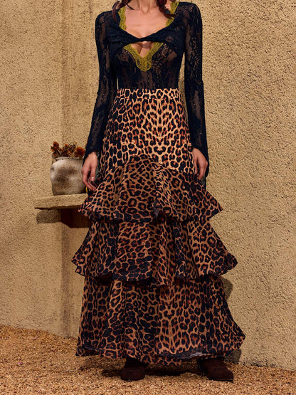 Cherene Leopard Tiered Skirt
