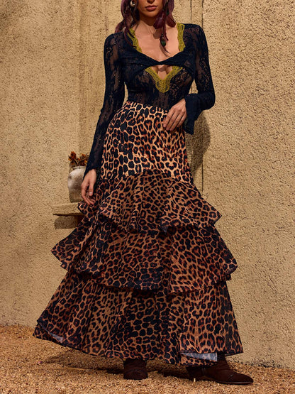 Cherene Leopard Tiered Skirt