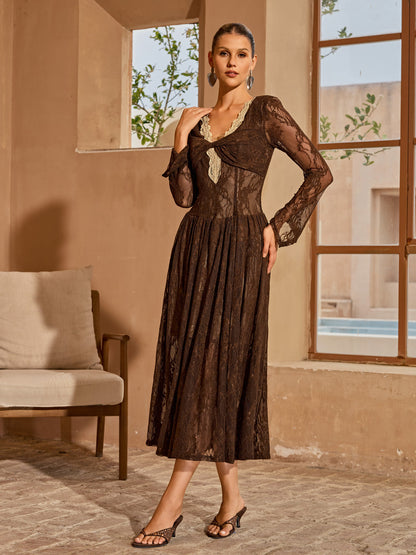 Rosstef Cherida V Neck Lace Midi Dress