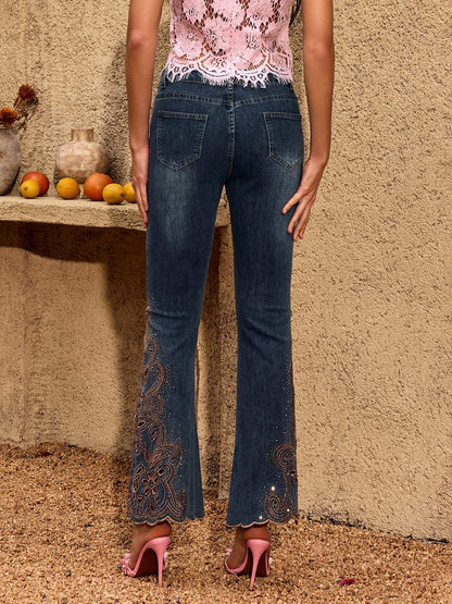 Cherris Cutout Rhinestone Flare Jeans