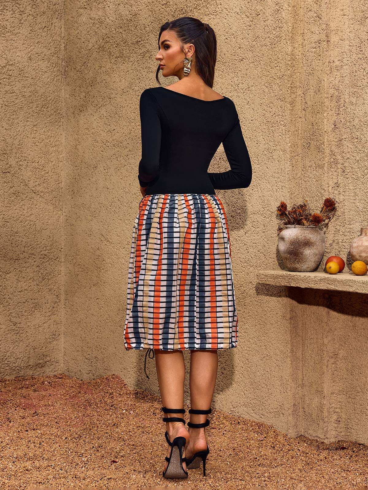 Rosstef Plaid Bubble Midi Dress
