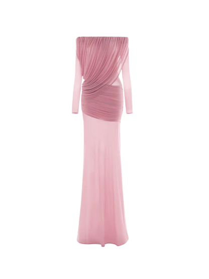 Chiyoye Off Shoulder Draped Maxi Dress In Pink