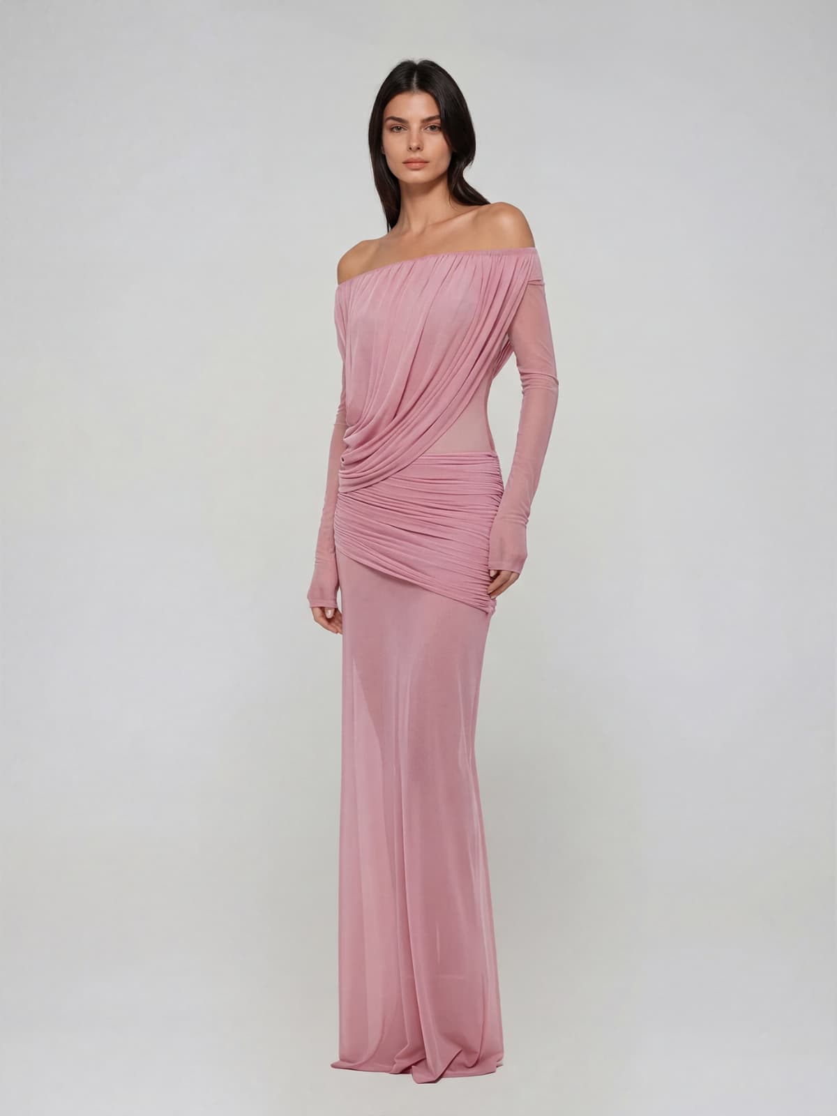 Chiyoye Off Shoulder Draped Maxi Dress In Pink