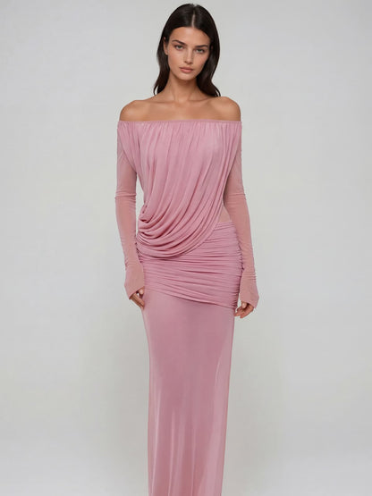 Chiyoye Off Shoulder Draped Maxi Dress In Pink