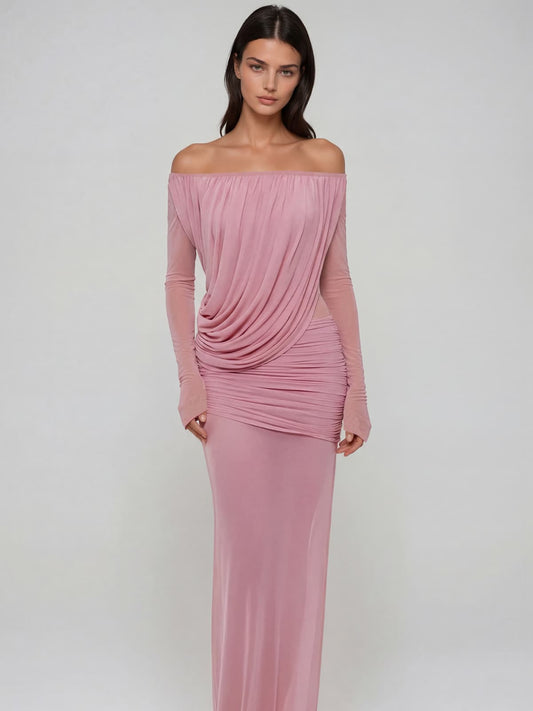 Rosstef Off Shoulder Maxi Gown Pink