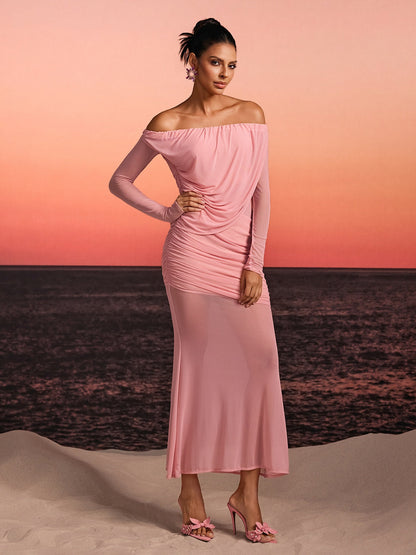 Chiyoye Off Shoulder Draped Maxi Dress In Pink