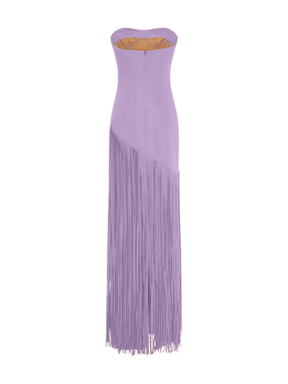 Cindara Shawl Fringe Maxi Dress In Purple