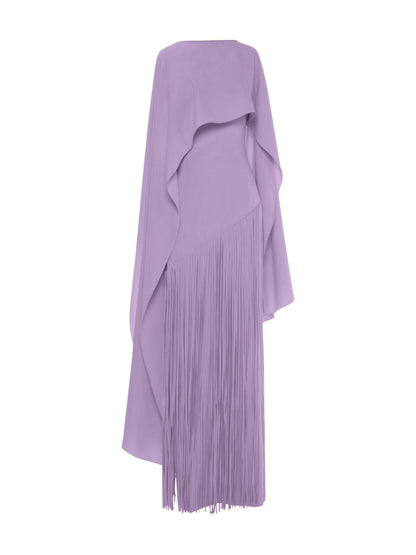 Cindara Shawl Fringe Maxi Dress In Purple