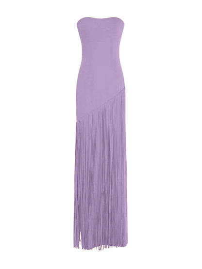 Cindara Shawl Fringe Maxi Dress In Purple