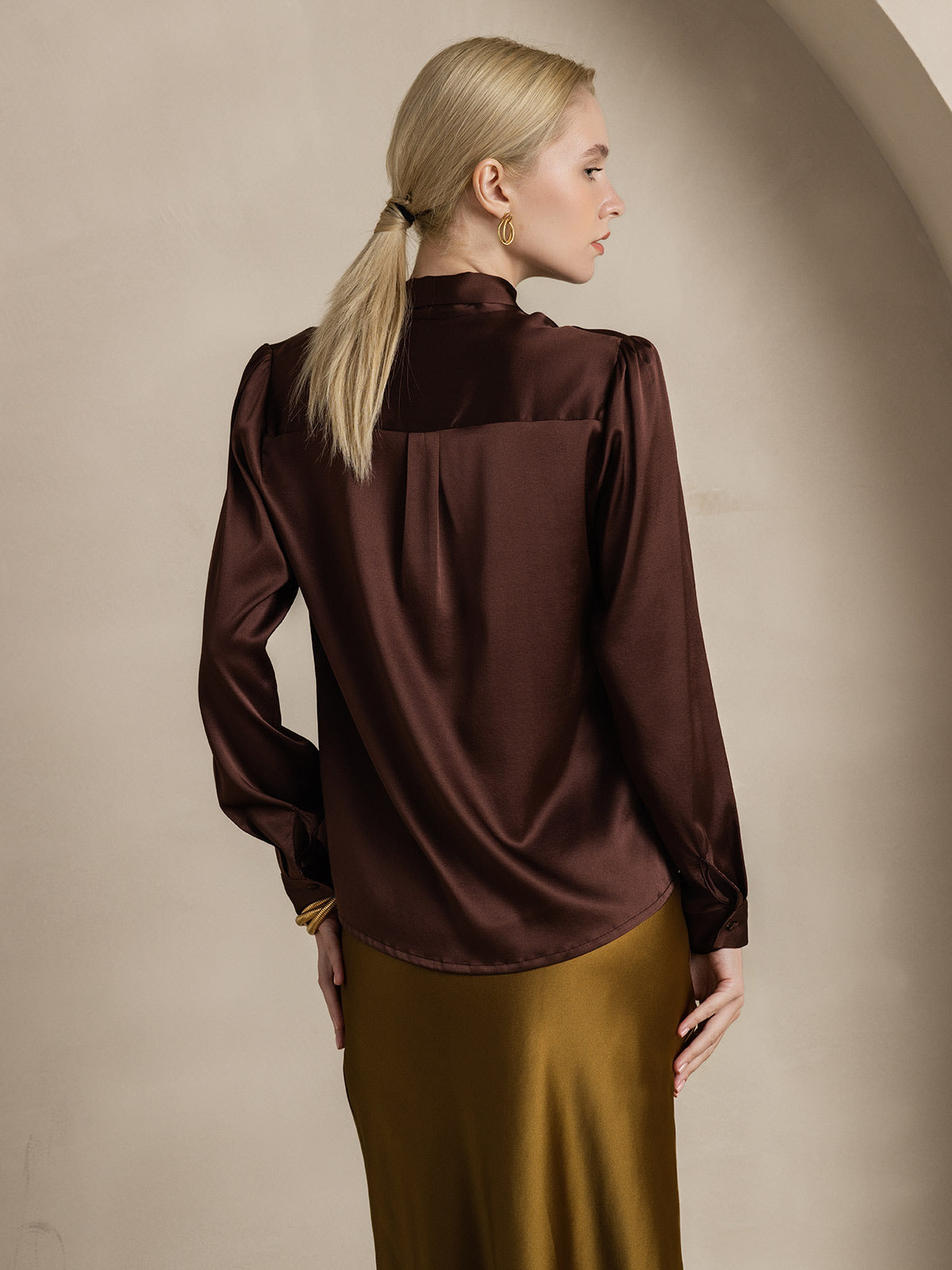 Rosstef 19Momme Silk Long Sleeve Tie Neck Blouse