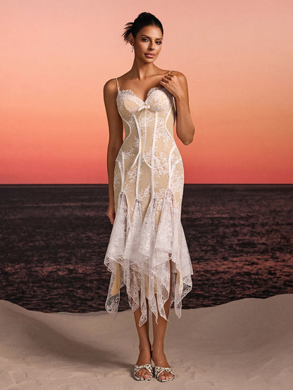 Rosstef Spaghetti Lace Midi Dress