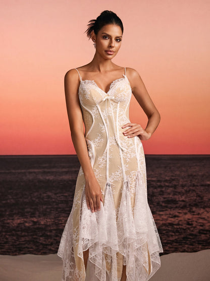 Rosstef Spaghetti Lace Midi Dress