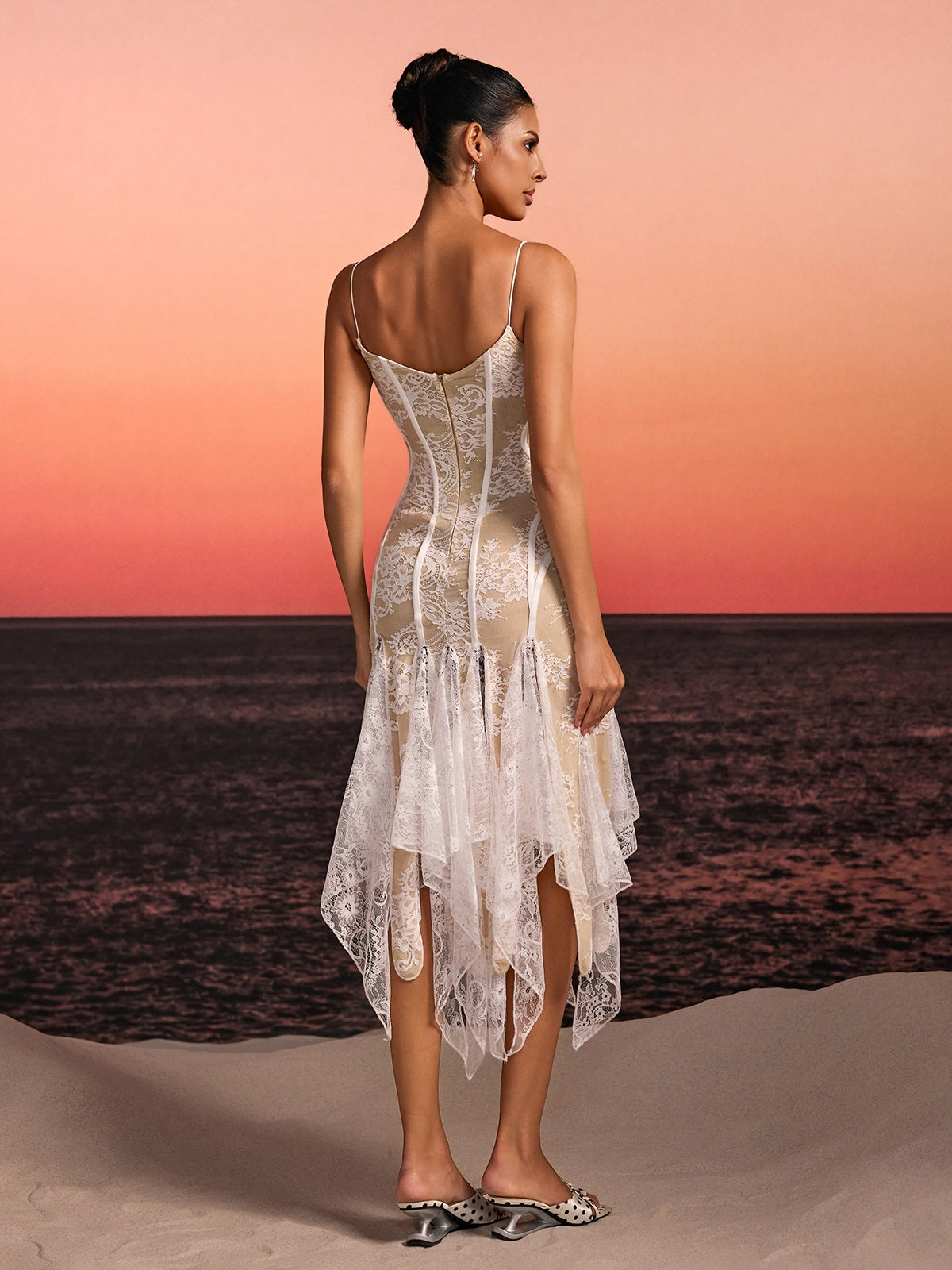 Rosstef Spaghetti Lace Midi Dress