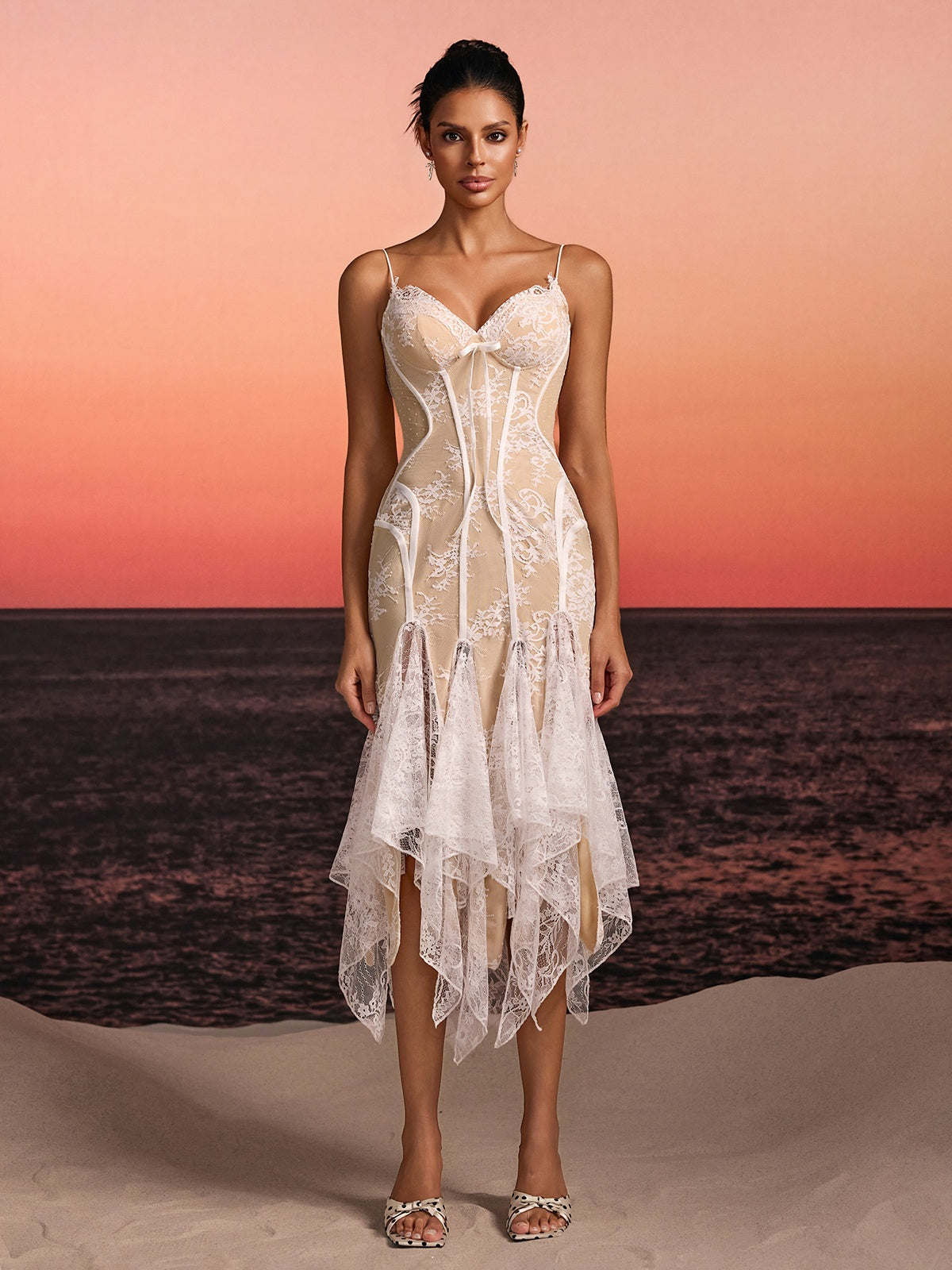 Rosstef Spaghetti Lace Midi Dress
