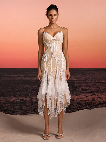 Rosstef Spaghetti Lace Midi Dress