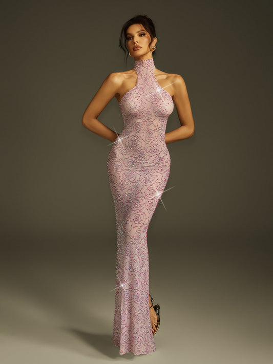 Rosstef Corinthe Yüksek Cep Rhine Stone Florallı Çiftli Maxi Giyin