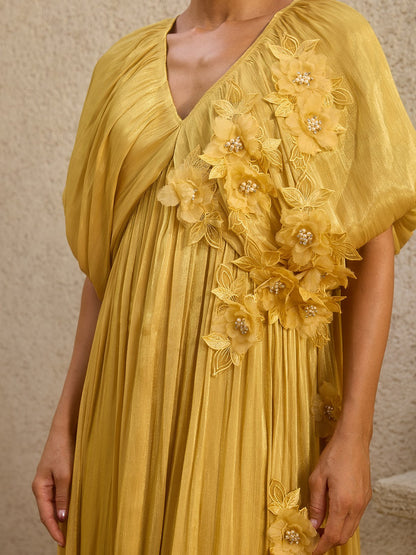 Corthiel Puff Sleeve Flower Ruched Maxi Dress