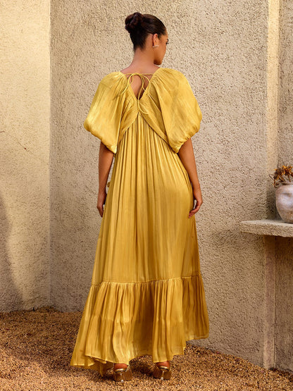 Corthiel Puff Sleeve Flower Ruched Maxi Dress